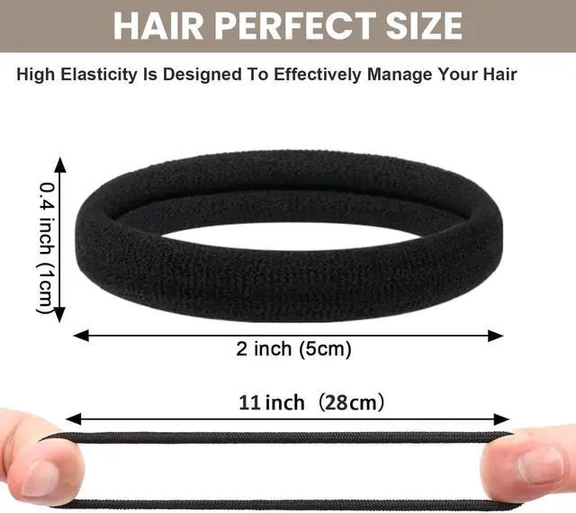 Alt view image 2 of 7 - 50Pack Black Hair Ties,Seamless Thick Hair Bands Ponytail Holder,Elastic Hair Tie No Damage Crease Hairties Soft Hair Ties for Women Girls Perfect for Long Lasting Braids Ponytails