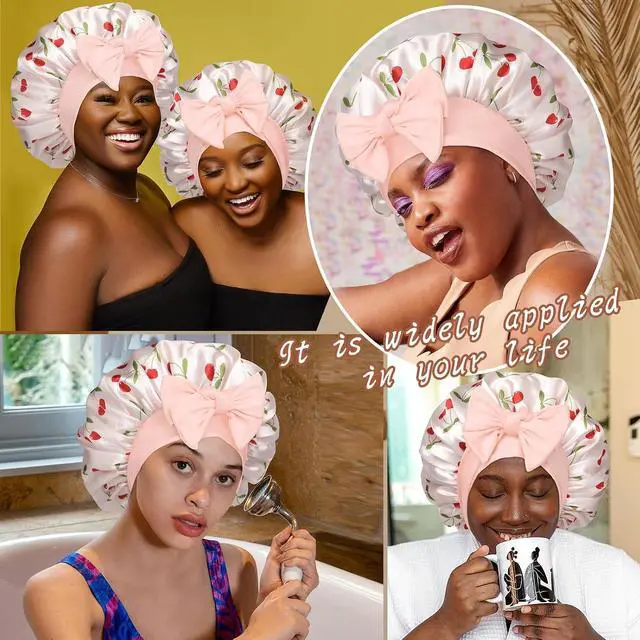 Alt view image 7 of 7 - CHLINS Double Layer Satin Bonnet for Sleeping Women, Silk Hair Bonnet for Curly Hair
