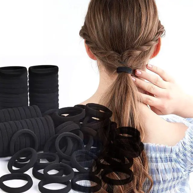 Main image of 50Pack Black Hair Ties,Seamless Thick Hair Bands Ponytail Holder,Elastic Hair Tie No Damage Crease Hairties Soft Hair Ties for Women Girls Perfect for Long Lasting Braids Ponytails