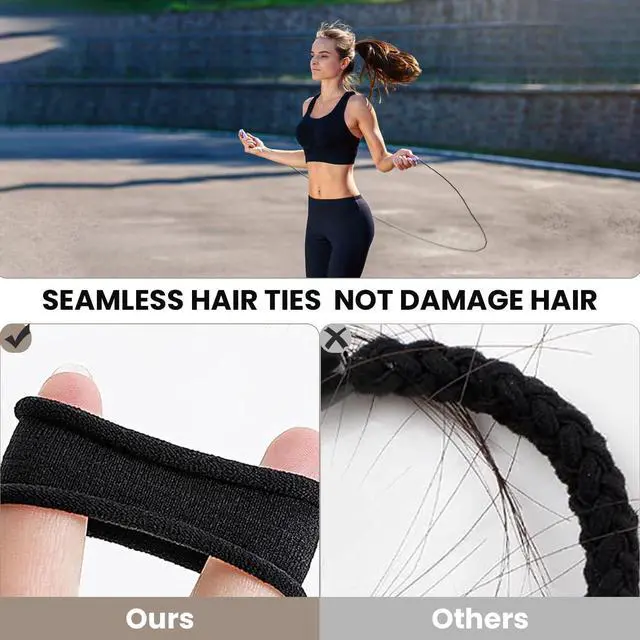 Alt view image 3 of 7 - 50Pack Black Hair Ties,Seamless Thick Hair Bands Ponytail Holder,Elastic Hair Tie No Damage Crease Hairties Soft Hair Ties for Women Girls Perfect for Long Lasting Braids Ponytails