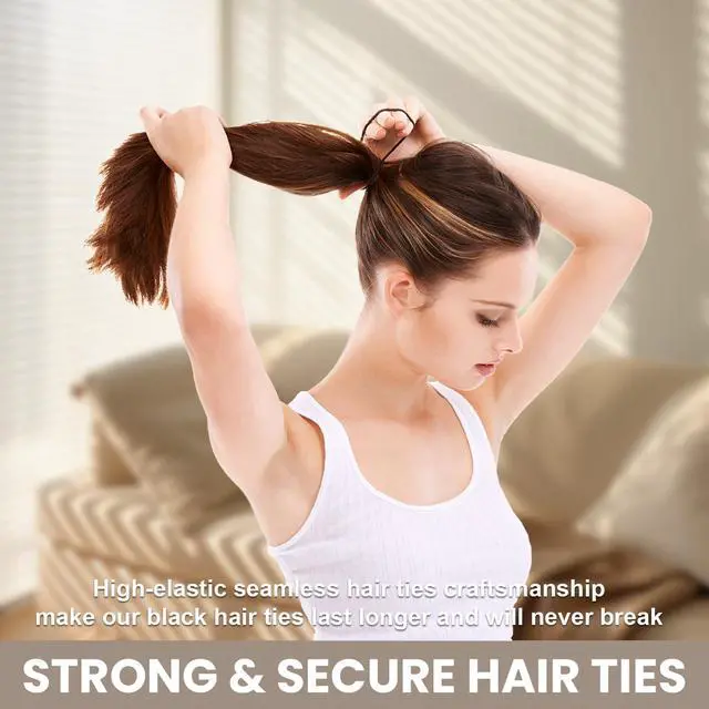 Alt view image 4 of 7 - 50Pack Black Hair Ties,Seamless Thick Hair Bands Ponytail Holder,Elastic Hair Tie No Damage Crease Hairties Soft Hair Ties for Women Girls Perfect for Long Lasting Braids Ponytails
