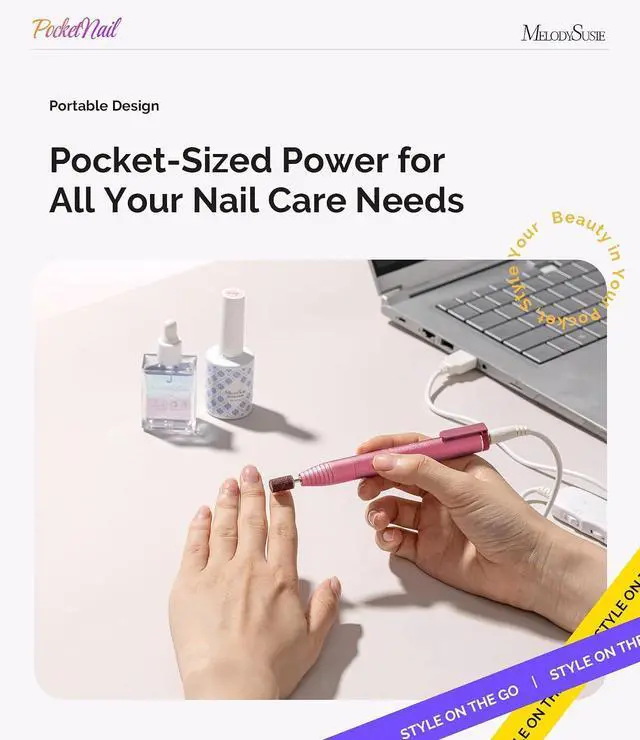 Alt view image 6 of 6 - MelodySusie Pen-Shaped Nail Drill PocketNail PC100G for Nail Beginners | 20,000 RPM, Ultra Slim, Gel Removal & Nail Care, for Home & Travel Use
