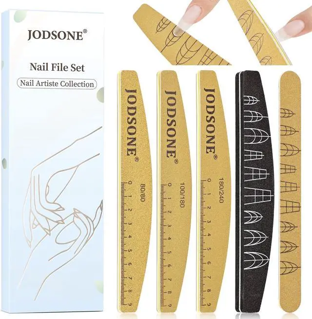 Main image of JODSONE Nail File and Buffer Set 5PCS Double Side Trimed Nail Files and Buffers Emery Boards for Nails 80/240 Nail Shine Polishing Stick Reusable Washable Nails Tools Suit for Home Salon