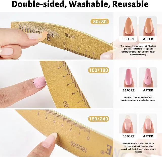 Alt view image 4 of 7 - JODSONE Nail File and Buffer Set 5PCS Double Side Trimed Nail Files and Buffers Emery Boards for Nails 80/240 Nail Shine Polishing Stick Reusable Washable Nails Tools Suit for Home Salon