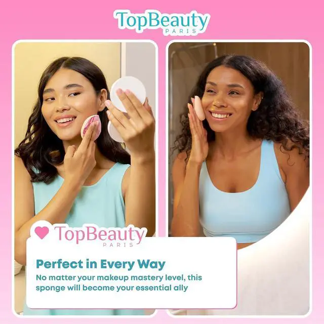 Alt view image 5 of 7 - Topbeauty Paris Large Makeup Puff - Soft Powder Sponge for Loose and Cosmetic Foundation - 1 Count - Reusable Pink Pad - Face Cleaning - Body Undereye Beauty Stylish Makeup Tools