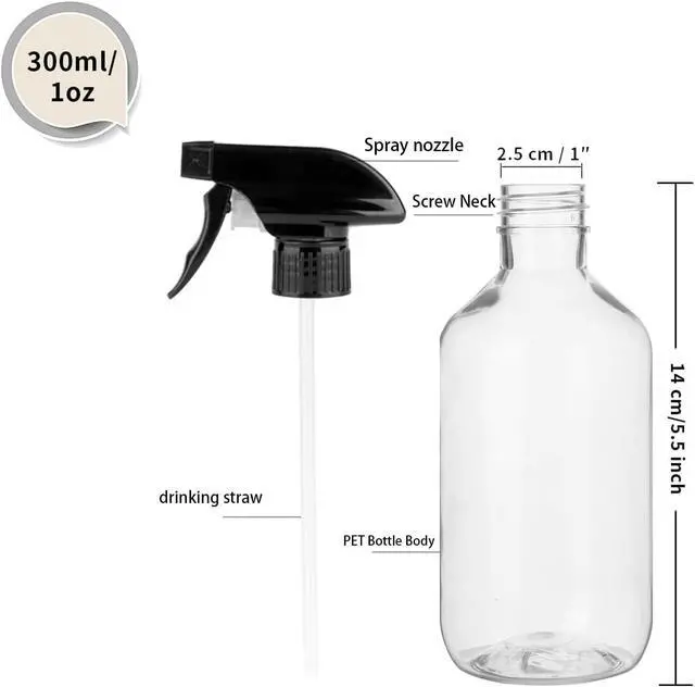 Alt view image 5 of 6 - 2 Pack Leakproof Spray Bottles 300ml - Adjustable Nozzle (Mist/Jet), Refillable PET Plastic for Hair, Cleaning, Plants, Travel | BPA-Free, No-Spill Design, Salon & Home Essentials (Clear)
