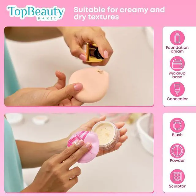 Alt view image 7 of 7 - Topbeauty Paris Large Makeup Puff - Soft Powder Sponge for Loose and Cosmetic Foundation - 1 Count - Reusable Pink Pad - Face Cleaning - Body Undereye Beauty Stylish Makeup Tools