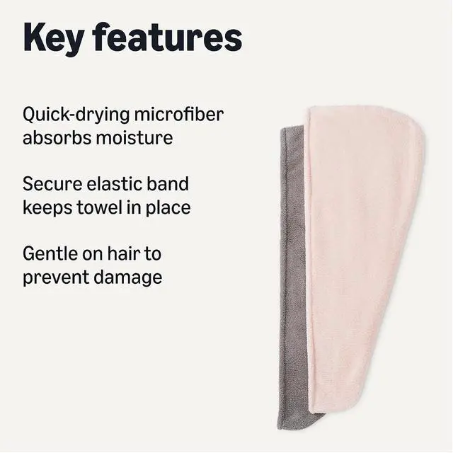 Alt view image 2 of 5 - Amazon Basics Quick Dry Microfiber Hair Towel Wrap, Hair Drying Towel, Grey/Pink, 2-Pack