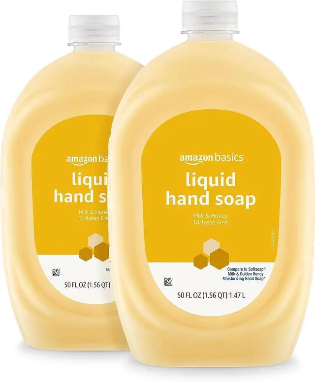 Main image of Amazon Basics Liquid Hand Soap Refill, Milk and Honey Scent, Triclosan-Free, pH Balanced, Dermatologist Tested, 50 Fluid Ounces, 2-Pack (Previously Solimo)