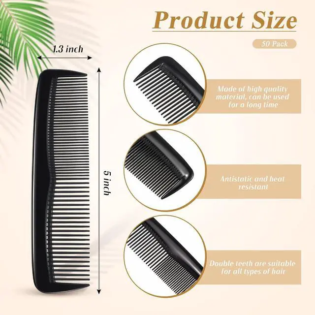 Alt view image 2 of 7 - Didaey Pocket Combs for Men 5 Inch Wide Fine Teeth Professional,Black | Bulk Barber Supplies, Flat Top Styling Beard Grooming,Anti Static Plastic Haircut Accessories,Professional Salon Home Use