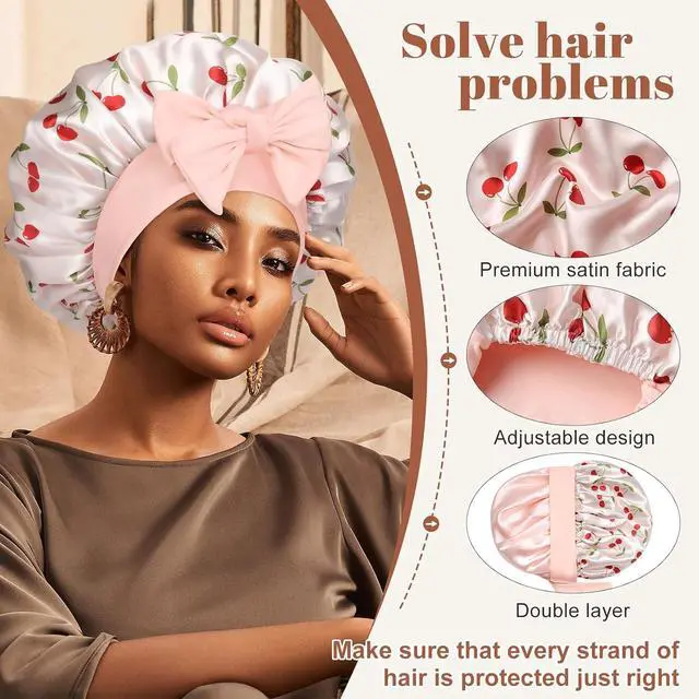 Alt view image 4 of 7 - CHLINS Double Layer Satin Bonnet for Sleeping Women, Silk Hair Bonnet for Curly Hair