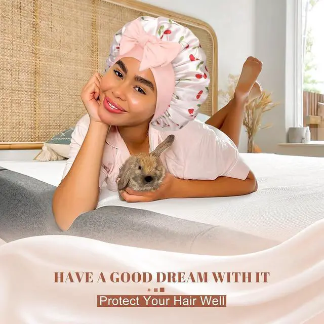Alt view image 6 of 7 - CHLINS Double Layer Satin Bonnet for Sleeping Women, Silk Hair Bonnet for Curly Hair