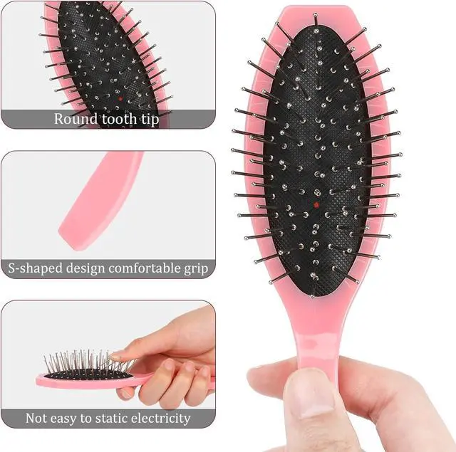 Alt view image 3 of 7 - Wig Brush 2 Pcs Wig Brushes for Synthetic Hair Wigs and Human Hair Stainless Steel Wig Wire Detangling Brushes Portable Comb Professional Synthetic Hair Brush Extension Brushes for Women