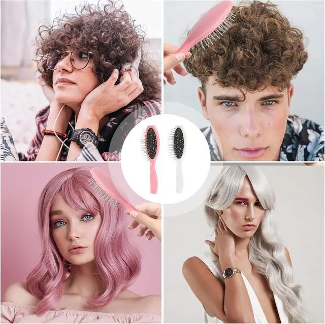 Alt view image 7 of 7 - Wig Brush 2 Pcs Wig Brushes for Synthetic Hair Wigs and Human Hair Stainless Steel Wig Wire Detangling Brushes Portable Comb Professional Synthetic Hair Brush Extension Brushes for Women
