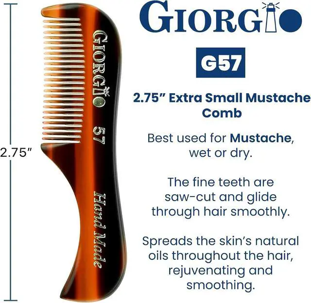 Alt view image 2 of 7 - Giorgio G57 Extra Small Men's Fine Tooth Beard and Mustache Comb for Facial Hair Grooming and Styling. Wallet Pocket Comb Beard Comb for Men, Handmade, Saw-Cut and Hand Polished