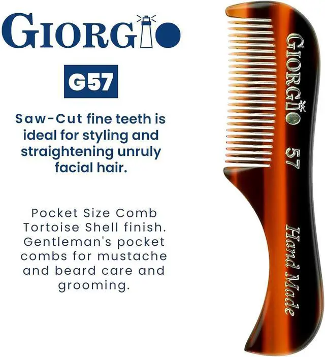 Alt view image 4 of 7 - Giorgio G57 Extra Small Men's Fine Tooth Beard and Mustache Comb for Facial Hair Grooming and Styling. Wallet Pocket Comb Beard Comb for Men, Handmade, Saw-Cut and Hand Polished