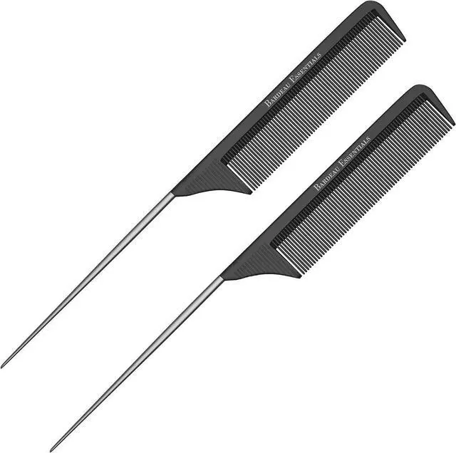 Main image of Professional 8.8 Inch Tail Comb (2 Pack) - Black Carbon Fiber And Stainless Steel Tail Comb - Anti Static And Heat Resistant - Lightweight For All Hair Types By Bardeau Essentials