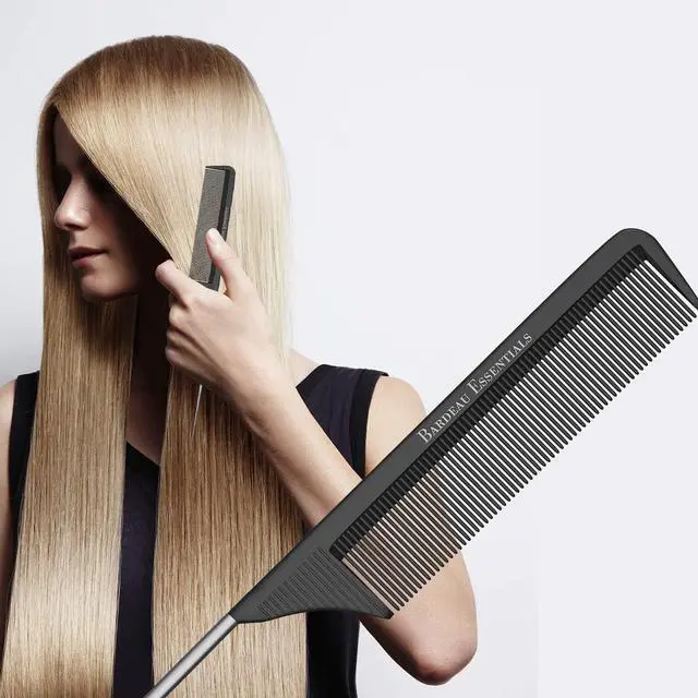Alt view image 5 of 7 - Professional 8.8 Inch Tail Comb (2 Pack) - Black Carbon Fiber And Stainless Steel Tail Comb - Anti Static And Heat Resistant - Lightweight For All Hair Types By Bardeau Essentials