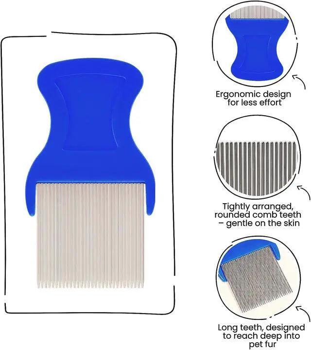 Alt view image 3 of 7 - MEDUWEDU 5 Pack Flea & Lice Comb Set for Cats, Dogs & Kids Stainless Steel Fine Tooth Nit Comb Kit with Double-Sided Tear Stain Remover, Grooming Brush & Peine para Piojos for Thick Hair (Blue)
