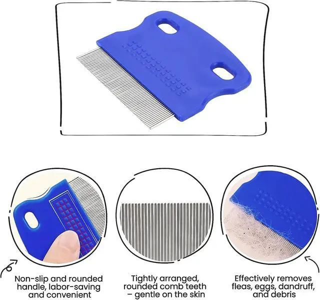 Alt view image 4 of 7 - MEDUWEDU 5 Pack Flea & Lice Comb Set for Cats, Dogs & Kids Stainless Steel Fine Tooth Nit Comb Kit with Double-Sided Tear Stain Remover, Grooming Brush & Peine para Piojos for Thick Hair (Blue)