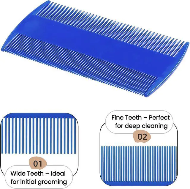 Alt view image 5 of 7 - MEDUWEDU 5 Pack Flea & Lice Comb Set for Cats, Dogs & Kids Stainless Steel Fine Tooth Nit Comb Kit with Double-Sided Tear Stain Remover, Grooming Brush & Peine para Piojos for Thick Hair (Blue)