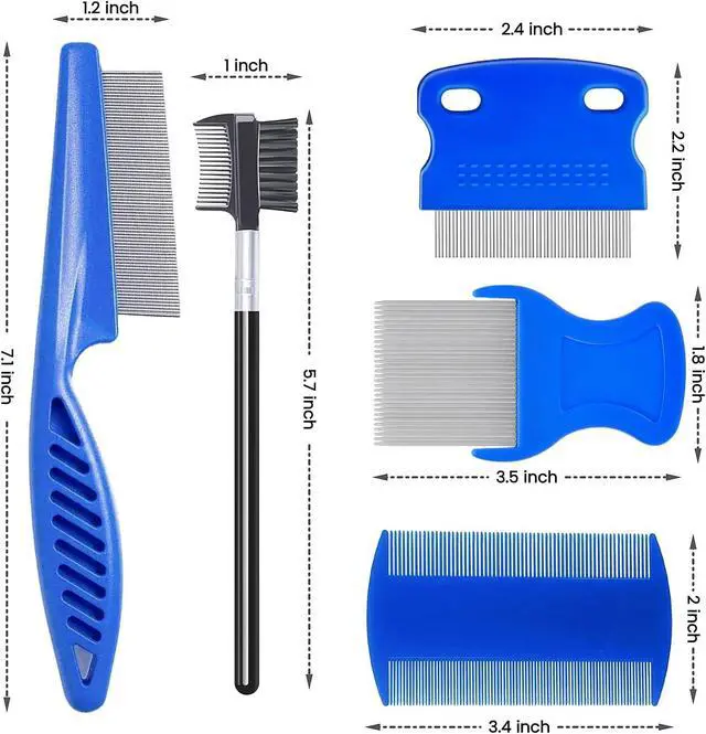 Alt view image 7 of 7 - MEDUWEDU 5 Pack Flea & Lice Comb Set for Cats, Dogs & Kids Stainless Steel Fine Tooth Nit Comb Kit with Double-Sided Tear Stain Remover, Grooming Brush & Peine para Piojos for Thick Hair (Blue)