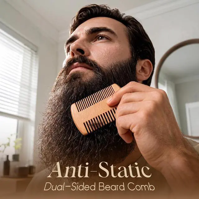 Alt view image 7 of 7 - Mens Gift Set with Beard Brush Beard Comb, Christmas Stocking Stuffers | Mens Gifts for Him Dad Husband Boyfriends Grandpa, Bristle Brush Natural Wood Comb Mustache Scissors, Travel Grooming Tools