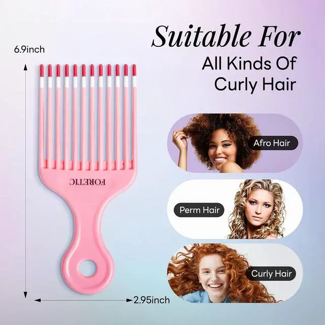 Alt view image 3 of 7 - Smooth Hair Pick Comb for Curly, Thick, Medium to Long Hair, Facial HairPink, Purple
