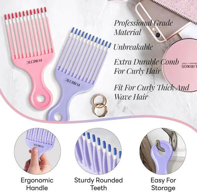 Alt view image 7 of 7 - Smooth Hair Pick Comb for Curly, Thick, Medium to Long Hair, Facial HairPink, Purple