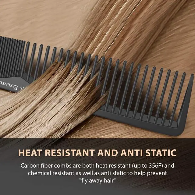 Alt view image 3 of 7 - Professional 7 Inch Black Carbon Fiber Anti Static Chemical And Heat Resistant Comb For All Hair Types | Fine and Wide Tooth Comb For Men and Women
