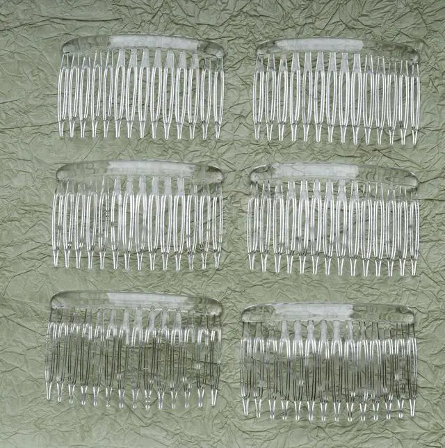 Alt view image 3 of 4 - 6 Pcs 14 Teeth Hair Side Comb Twist French Vintage 7x5 cm (Clear) | Style Hair Clips Pins Accessories Supplies for Women Bridal Wedding Halloween Veil Fine Long Curly Hair Decoration