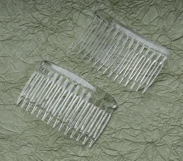 Alt view image 4 of 4 - 6 Pcs 14 Teeth Hair Side Comb Twist French Vintage 7x5 cm (Clear) | Style Hair Clips Pins Accessories Supplies for Women Bridal Wedding Halloween Veil Fine Long Curly Hair Decoration