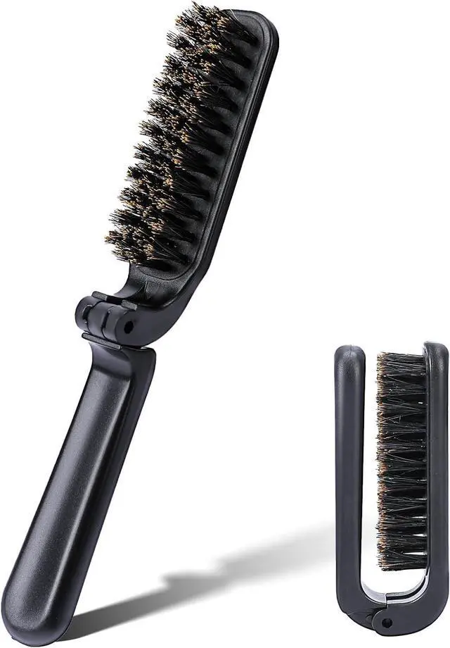 Main image of Mozeat Lens Folding Boar Bristles Brush, Collapsable Pocket Hair Brush with Natural Bristles, Anti-Static Range Hair Brush, Mini Beard Brush, Portable Hair Styling Tool for Women and Men