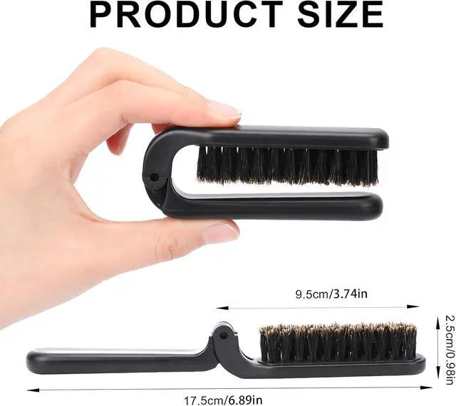Alt view image 3 of 7 - Mozeat Lens Folding Boar Bristles Brush, Collapsable Pocket Hair Brush with Natural Bristles, Anti-Static Range Hair Brush, Mini Beard Brush, Portable Hair Styling Tool for Women and Men