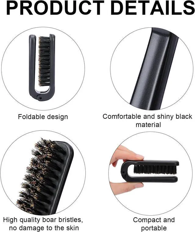 Alt view image 4 of 7 - Mozeat Lens Folding Boar Bristles Brush, Collapsable Pocket Hair Brush with Natural Bristles, Anti-Static Range Hair Brush, Mini Beard Brush, Portable Hair Styling Tool for Women and Men