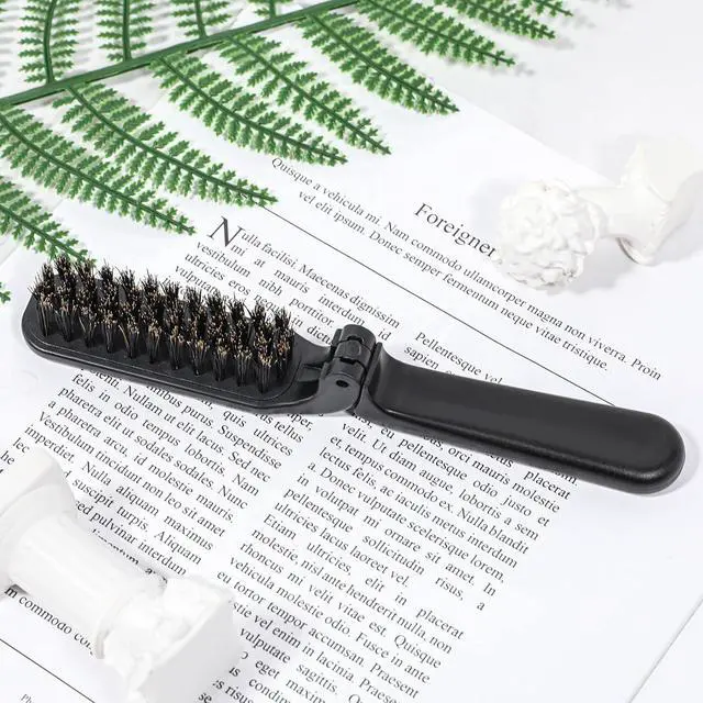 Alt view image 2 of 7 - Mozeat Lens Folding Boar Bristles Brush, Collapsable Pocket Hair Brush with Natural Bristles, Anti-Static Range Hair Brush, Mini Beard Brush, Portable Hair Styling Tool for Women and Men