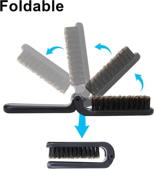 Alt view image 5 of 7 - Mozeat Lens Folding Boar Bristles Brush, Collapsable Pocket Hair Brush with Natural Bristles, Anti-Static Range Hair Brush, Mini Beard Brush, Portable Hair Styling Tool for Women and Men