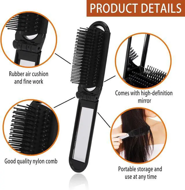 Alt view image 5 of 7 - Travel Hair Brush with Mirror and Massage Comb - 2 Pack Foldable Compact Hair Styling Tools for Women and Men