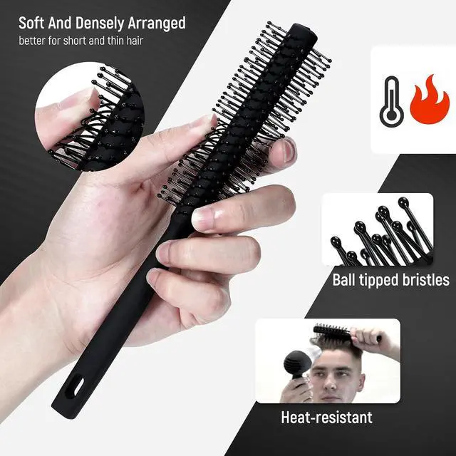 Alt view image 2 of 7 - 3PCS Comb Set Hair Combs for Men, Fine and Wide Tooth Comb, Roller Brush for Adding Volume, Hair Styling Mens Comb for Styling and Grooming, Frosted Texture