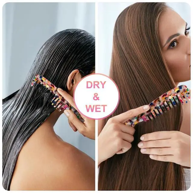 Alt view image 3 of 7 - Large Wide Tooth Hair Comb Tortoise Shell Comb for Thick Curly Hair | Cellulose Acetate Hair Detangling Comb Round Tooth for Women Men or Kids, Anti-Static Wet or Dry, Multi-colored