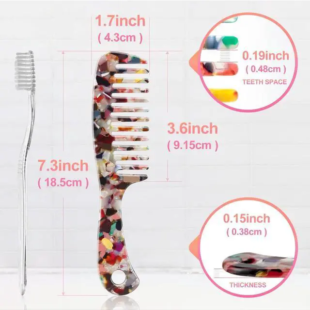 Alt view image 2 of 7 - Large Wide Tooth Hair Comb Tortoise Shell Comb for Thick Curly Hair | Cellulose Acetate Hair Detangling Comb Round Tooth for Women Men or Kids, Anti-Static Wet or Dry, Multi-colored