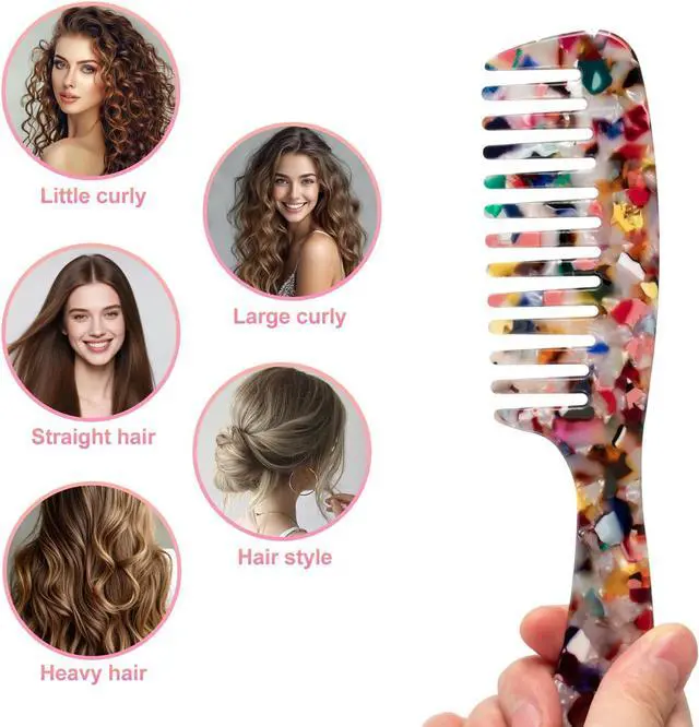 Alt view image 4 of 7 - Large Wide Tooth Hair Comb Tortoise Shell Comb for Thick Curly Hair | Cellulose Acetate Hair Detangling Comb Round Tooth for Women Men or Kids, Anti-Static Wet or Dry, Multi-colored