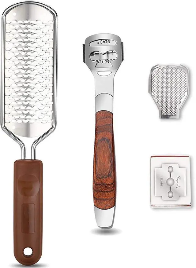 Main image of 2 Pack Pedicure Kit, Foot File Callus Remover, Heel Scraper for Feet | Stainless Steel Foot Rasp & Wood Handle Callus Shaver (10 Replacements and 1 File Foot Head), Callus Remover for Feet