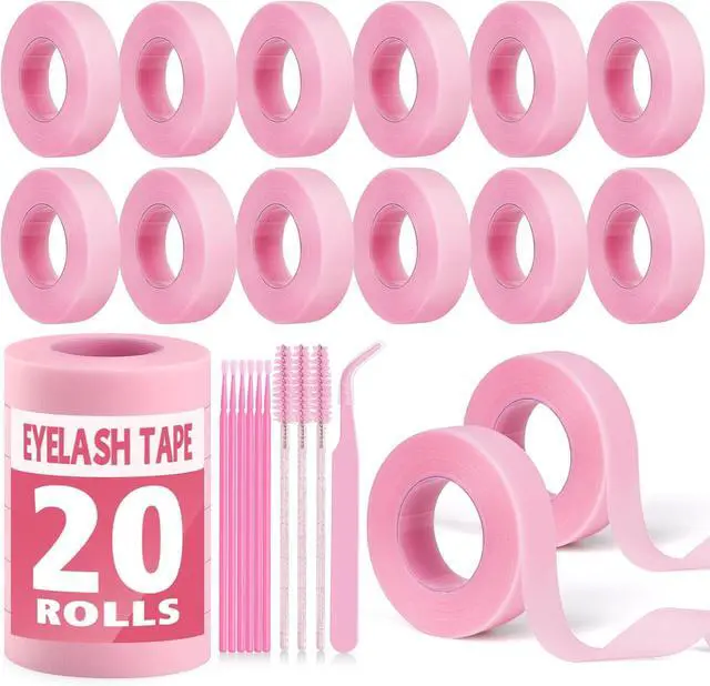Main image of 20 Rolls Pink Lash Tape for Eyelash Extensions, Eyelash Tape 0.47 x 10 Yd | Breathable PE Micropore, Low Irritation Lash Extension Supplies for Salon and Home Use
