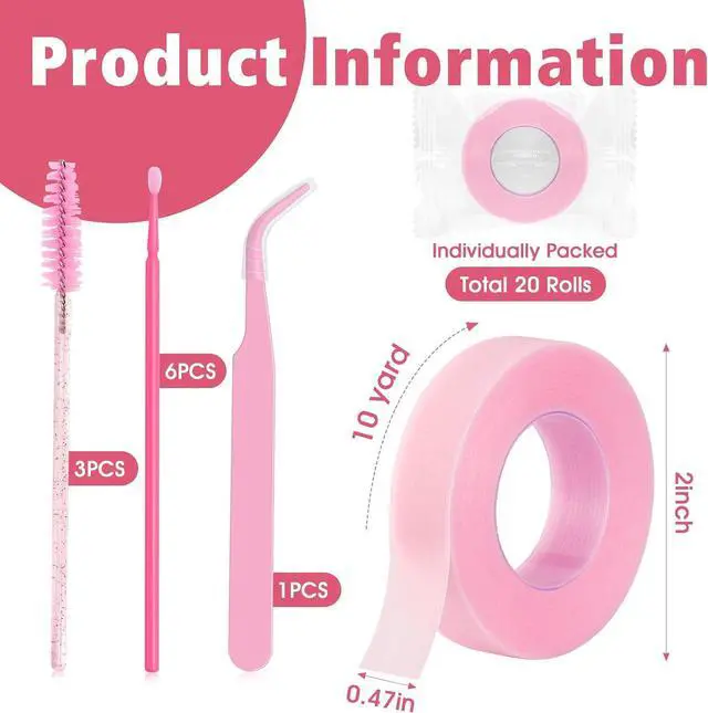 Alt view image 3 of 7 - 20 Rolls Pink Lash Tape for Eyelash Extensions, Eyelash Tape 0.47 x 10 Yd | Breathable PE Micropore, Low Irritation Lash Extension Supplies for Salon and Home Use