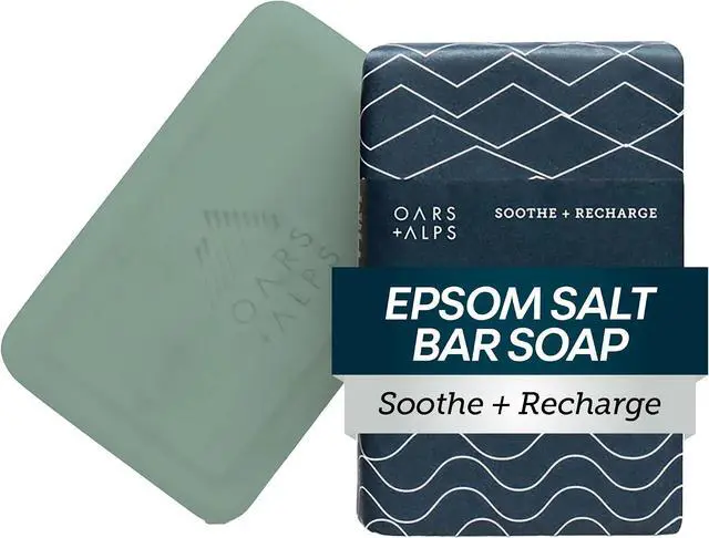 Main image of Oars + Alps Exfoliating & Moisturizing Mens Bar Soap, Epsom Salt, 1pk | Recharge As You Cleanse, Hydrating, Boost Dry, Dehydrated Skin, Nourishing, Post Workout Soap, Eucalyptus Spearmint Scent