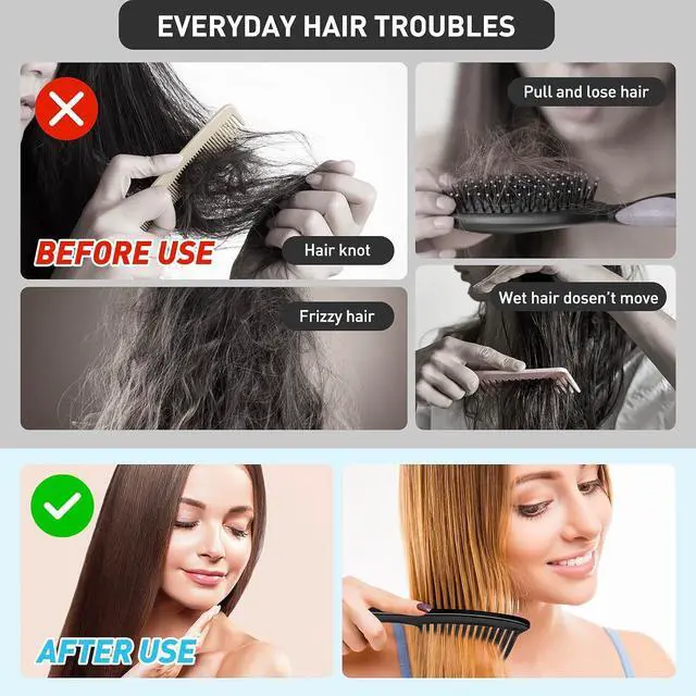 Alt view image 4 of 7 - HDAJY Wide Tooth Comb, Large Thickened Hair Comb, Shower Combs for Wet Curly Straight Hair, Round Comb Teeth, no Hair Damage, Black