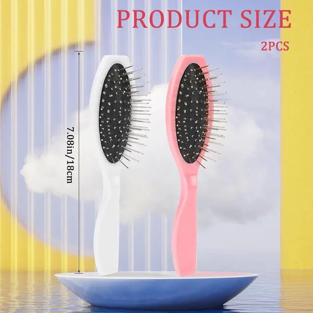 Alt view image 2 of 7 - Wig Brush 2 Pcs Wig Brushes for Synthetic Hair Wigs and Human Hair Stainless Steel Wig Wire Detangling Brushes Portable Comb Professional Synthetic Hair Brush Extension Brushes for Women