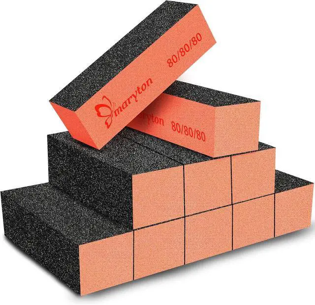 Main image of Maryton Nail Buffer Sanding Blocks, 80/80 Grit for Acrylic Nails, 10PCS | Professional Buffing Blocks, Salon Grade, Manicure Tools Kit, Black Orange