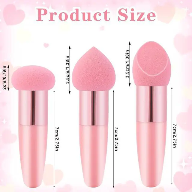 Alt view image 2 of 7 - Oruola 3pcs Foundation Applicator, Makeup Sponge with Handle | Different Shapes of Makeup Applicator Sponge, Multipurpose Mushroom Powders Puff, Dry & Wet Use, for Powder Cream